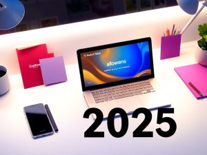 Spațiu de lucru digital cu laptop și smartphone.